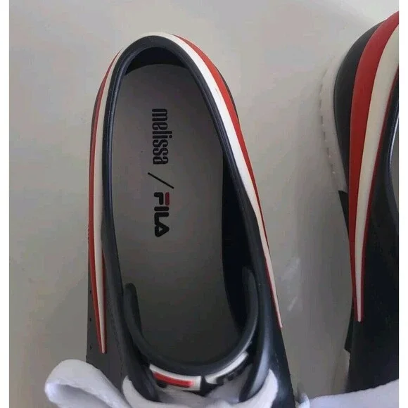 Melissa X Fila Women's Ruber Black Lace-up Jelly Red Stripe Sneakers Size 7 - Picture 5 of 13
